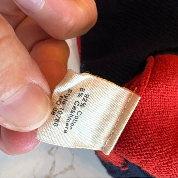 J. Crew 2008 Collection Red and Navy Collegiate V-Neck Sweater Cotton/Cashmere - Picture 4 of 6